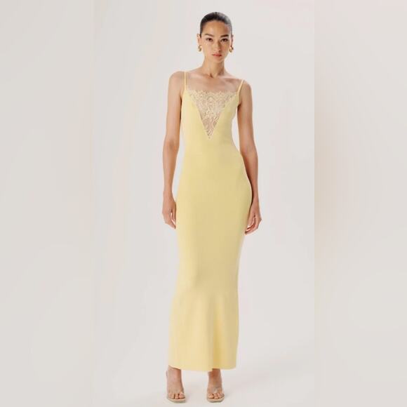 Ronny Kobo Janae Buttercream Yellow Spaghetti Strap Knit Maxi Dress - Picture 1 of 6
